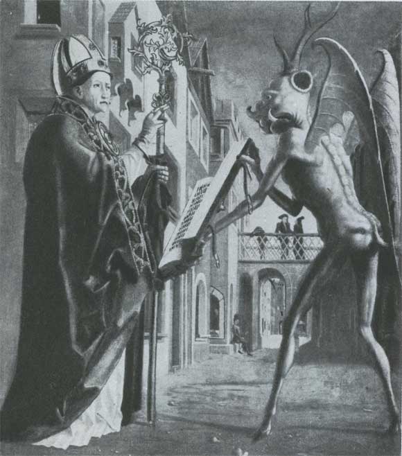 Михаель Пахер. Св. Вольфганг и черт. Ок. 1484. Мюнхен, Старая Пинакотека.