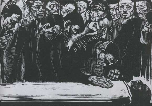 К. Кольвиц. Памятный лист Карлу Либкнехту. 1919—1920. Гравюра на дереве.